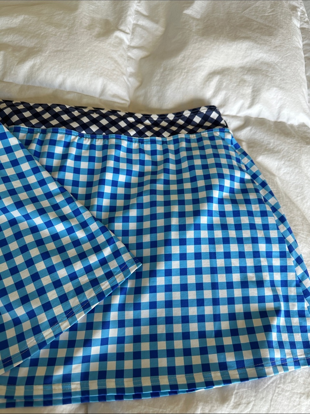 Lands' End Blue Gingham Skater Skirt with Black-and-White Waistband - Picture 9 of 9